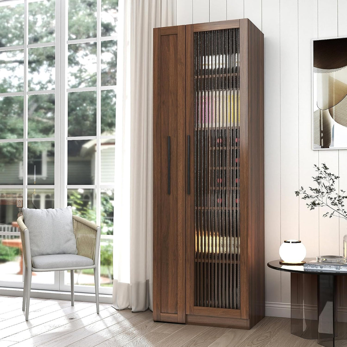 ZeHuoGe Kitchen Pantry Cabinet with Multi-Functional Pull-Out Multi-Tier Storage Shelf,Farmhouse Storage Cabinet with Glass Doors,Pantry Organizers for Kitchen, bar Cabinet,Dining Room