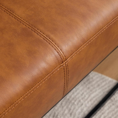 Leather Entryway Bench, Modern Long Faux Leather Ottoman Bench Seat with Metal Frame, 47'' Upholstered Bedroom Bench for Living Room Entryway Window, Vintage Brown