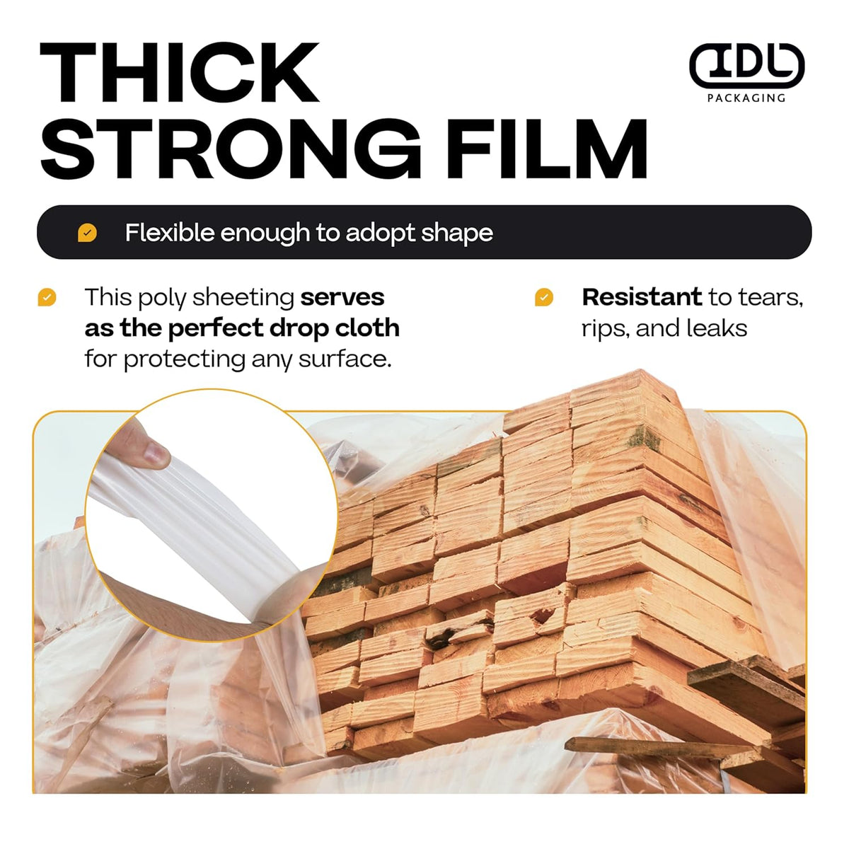Plastic Sheeting 4 mil, 10' x 50' (500 sq. ft.) - Heavy Duty Semi-Clear Plastic Sheeting for Construction & Painting - Thick Plastic Sheeting for Drop Cloth - Durable LDPE Film Roll by IDL Packaging