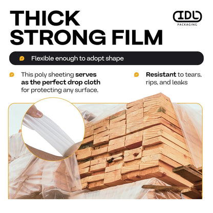 Plastic Sheeting 4 mil, 10' x 50' (500 sq. ft.) - Heavy Duty Semi-Clear Plastic Sheeting for Construction & Painting - Thick Plastic Sheeting for Drop Cloth - Durable LDPE Film Roll by IDL Packaging
