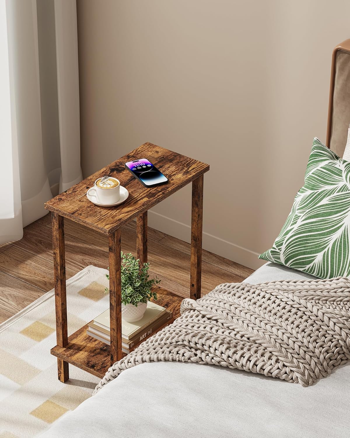 TUTOTAK Small Side Table, Narrow End Table, Skinny Sofa Table, Slim Nightstand, Couch Table, Living Room, Bed Room, Pure Brown TB01BB062C