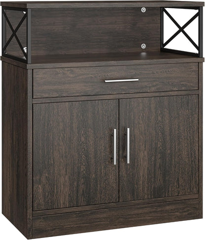 Shintenchi Kitchen Storage Cabinet with Adjustable Shelves and Drawers, Modern Buffet Sideboard, Wood Buffet Cabinet with Doors, Floor Cabinet Cupboard for Coffee Bar Living Room, Dark Brown