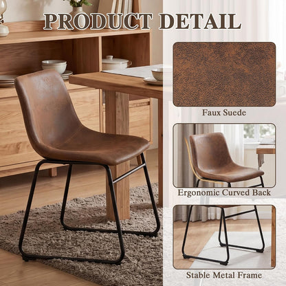 GOTMINSI Dining Chairs Set of 4, 18 Inch Modern Dinner Chairs, Armless Dining Room Chairs with Sturdy Metal Legs and Upholstered Backrest for Kitchen(Dark Brown)