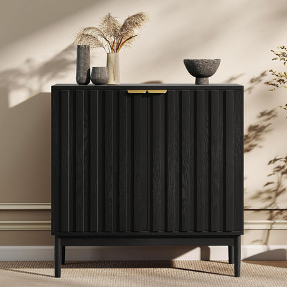 Fluted Cabinet with Storage, Buffet Cabinet Sideboard with 2 Doors, Black Buffet Storage Accent Cabinets with Adjustable Shelves for Living Room, Entry, Hallway, Kitchen