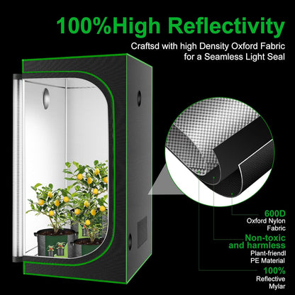 MELONFARM 32"x32"x63'' Grow Tent, High Reflective 600D Diamond Mylar Canvas with Observation Window and Floor Tray for Hydroponic Indoor Plant Growing