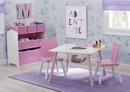 Delta Children 4-Piece Toddler Playroom Set, Pink/White, Table and 2 Chairs and 6-Bin Toy Organizer & Canton Toddler Bed, Greenguard Gold Certified, Grey