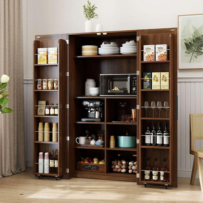 Kitchen Pantry Cabinet with Doors & Shelves, 62.8" Freestanding Cupboard | 180° Door Opening, 5-Layer Inner Door Shelves, Particle Board & MDF Construction, Melamine Finish, Easy Maintenance