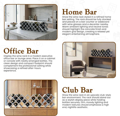 Kings Brand Furniture 30-Bottle Wine Rack – Geometric Grid Design, Modern Countertop Wine Storage for Kitchen, Bar, or Sideboard Display (Concrete Finish)