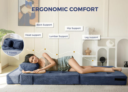 MAXYOYO Convertible Sofa Bed, Fold Out Sofa Couch with Pillow for Adults | Loveseat Sofa 4 in 1 Tufted Folding Couch Bed Foam Floor Couch, Lazy Chair for Living Room Bedroom Guest Room, Dusty Blue
