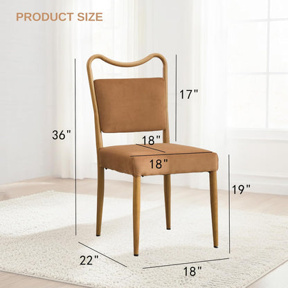 Velvet Dining Chairs Set of 2, Mid-Century Modern, Brown | Wood Grain Metal Frame, Soft Velvet Upholstery, Curved Backrest, 4.5-Inch Padded Seat, 350 LBS Weight Capacity