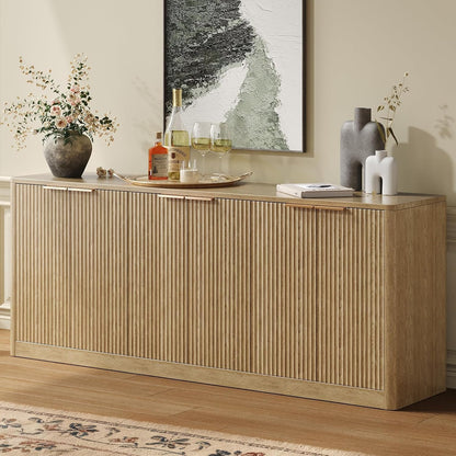 67 Inch Fluted Oak Buffet Cabinet Sideboard with 6 Doors, Large Wood Credenza Storage Cabinet, Mid Century Modern Sideboard for Kitchen and Living Room, 67"×31.5"×15.7"