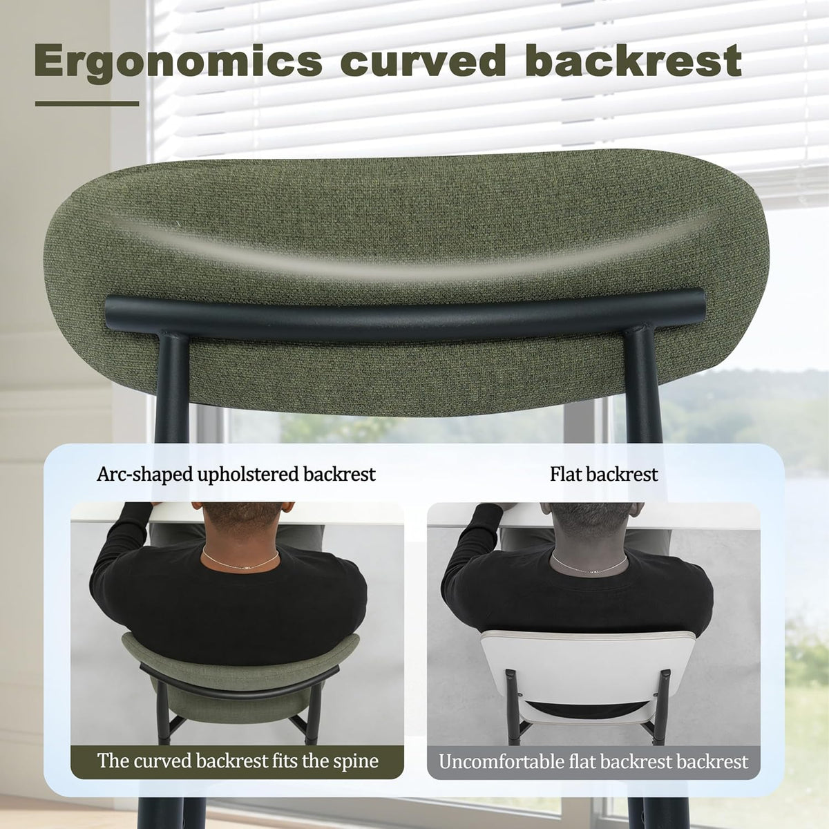 FREKEN Modern Upholstered Dining Chairs Set of 4, Mid-Century Metal Frame Linen Fabric Side Chair for Kitchen Dining Room, 350lbs Capacity, Green
