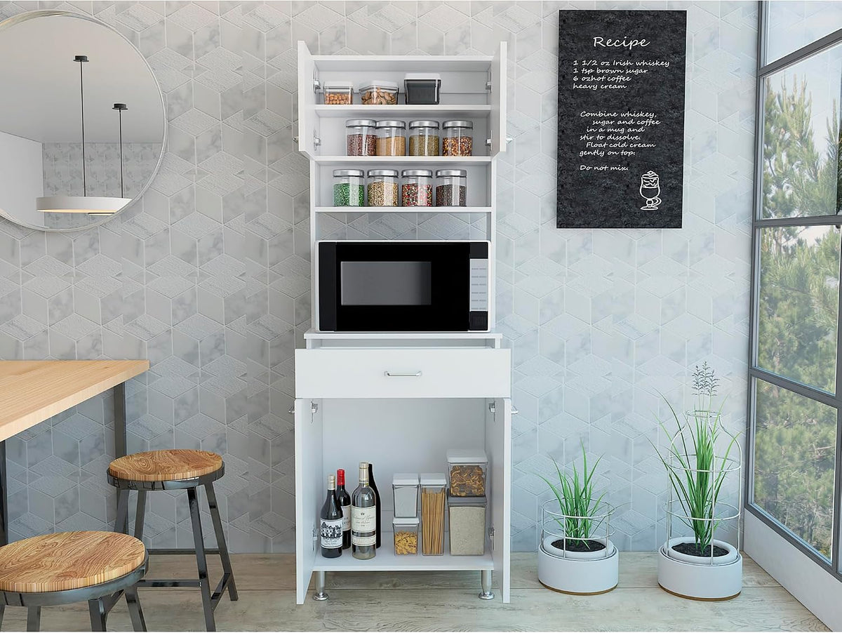 Della 60 Kitchen Pantry with Countertop, Closed & Open Storage -White