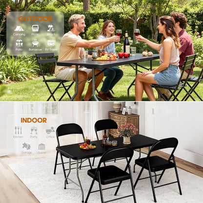 5ft Folding Table Heavy Duty 350 LBS Capacity Foldable Table with 18% Thicker HDPE Waterproof Top & Reinforced Steel Frame, Portable Fold-in-Half Table for Outdoor Indoor Party Wedding Camping