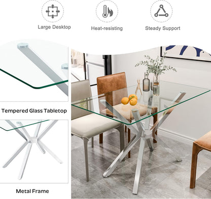 yeag Modern Rectangular Glass Dining Table Set, 47" Clear Tempered Glass Kitchen Table with Silver Metal Legs & 2 Black Velvet High-end Tufted Chairs with 1 Bench for Home, Dining Room, Apartment