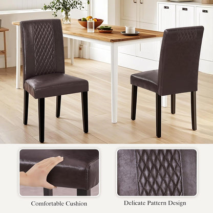 VECELO Dining Chairs Set of 2, Upholstered PU Leather Wood Legs High Back for Kitchen Living Room, Coffee