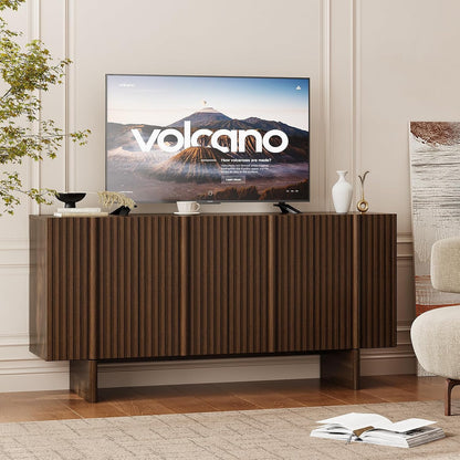 ONBRILL 63" Fluted Sideboard Cabinet with Storage Adjustable Shelves Walnut