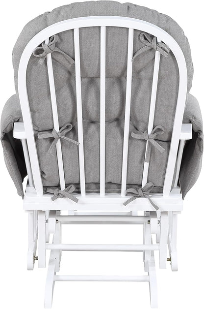 Mason Glider and Ottoman White Wood and Oyster Fabric