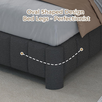 Queen Size Bed Frame with Adjustable Headboard, Grey Boucle Bed Frame