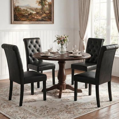 LSSBOUGHT Upholstered Dining Chairs Set of 6,Tufted Parsons Kitchen Chair with Solid Wood Legs, Modern PU Leather Side Chair for Dining Room/Restaurant(6pcs,Black)