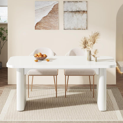 Tribesigns Dining Table for 4-6, Rectangular Wood Kitchen Tables with Double Pedestal, 62-Inch Dinner Tables for Dining Room, Living Room, Easy Assembly, Only Table (White)