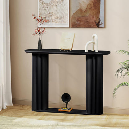 Fluted Console Table, Farmhouse Entryway Table with Storage and Fluted Wood Legs, Narrow Sofa Table Small Long Entry Table for Entrance, Hallway, Living Room (Black)