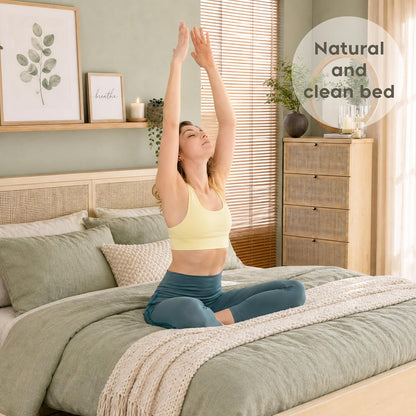 Yechen King Bed Frame with Natural Rattan Headboard and Wooden 4 Storage Drawers, Light Oak Metal Platform Bedframe with Strong Wooden Slats Support, Boho Cane Wood Bed, No Box Spring Needed
