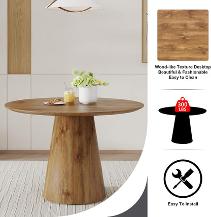 Round Dining Table for 4/6, 45 Inch Dining Room Table, Small Kitchen Table with Stable Pedestal, Modern Dining Table for Kitchen,Living Room,Apartment,Restaurant (Dark Wood)