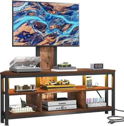 DWVO Corner TV Stand with Mount & LED, Height Adjustable, Rustic Brown | Entertainment Center With Height Adjustable Mount, Led Lights, Power Outlet, Corner Design, Fits 60-70 Inch Tvs, Rustic Style