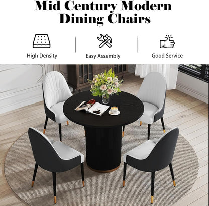 AF ARTISAN FURNITURE Black White Dining Chairs Set of 2 with High Backs Mid Century Modern Kitchen Dining Room Chairs PU Faux Leather Upholstered Large Padded Accent Chair with Legs