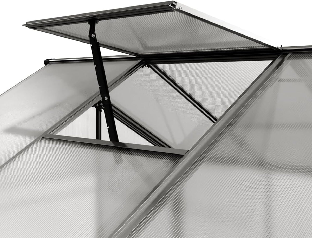 Greenhouse Jasmin 2 Aluminum Frame - 6.3 x 4.3 ft Approx. 6 mm Polycarbonate Panels - Bonus Base Frame and Automatic Vent Opener