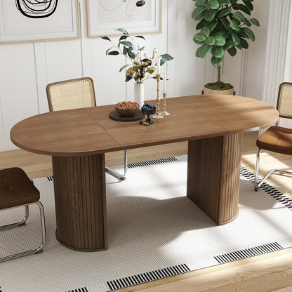SoarFlash 70.8" Oval Dining Table for 4-6 Person Kitchen Table with Semi-Cylindrical Legs Base Modern Farmhouse Dinner Tables for Dining Living Receiption Room (Brown)