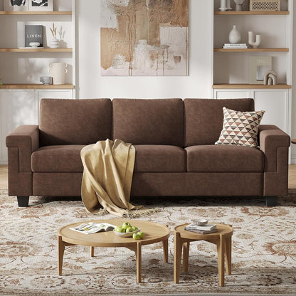COPIAE 3 Seater Sofa Couch with Deep Seat, 90" Modern Upholstered Sofa with Armrests, Easy Installation, Comfy Couches for Living Room, Apartment,Dark Brown