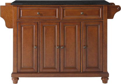 Crosley Furniture Cambridge Granite Top Rolling Kitchen Island Storage Cart, Microwave Stand, Spice Rack, Cherry