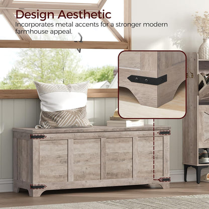 MAHANCRIS 47.2" Storage Chest Extra Large, Wooden Storage Bench with 2 Safety Hinges, Entryway Shoe Bench, 47.2x15.7x19.7 Inch, Easy Assembly, Storage Trunk for Living Room, Bedroom, Greige SCHG4901