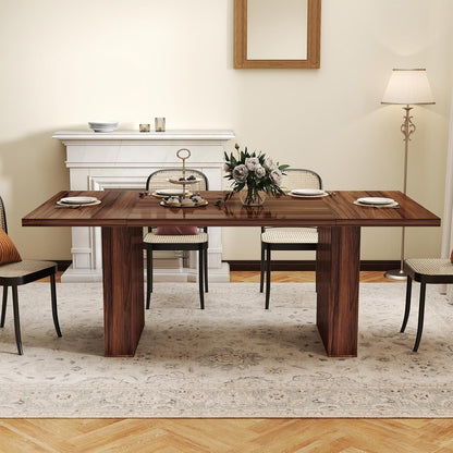Miereirl 78 Inch Rectangular Dining Table for 6-8 People, Large Modern Farmhouse Kitchen Table with Grooved Wood-Strip Base, Perfect for Dining Room or Family Gathering, Walnut