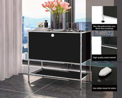 Metal Nightstand, Mid-Century Modern Bookshelf, Flap Door 27.5 | Sleek Modern Design,Space-Saving, Cube Storage Organizer, Bedside Table, Entryway Console for Home, Office, or Foyer