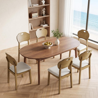 Dining Chairs Set of 6, Modern Upholstered Dining Room Chairs with Faux Leather Seat, Solid Rubber Wood Frame Kitchen Chairs with Ergonomic Curved Backrest