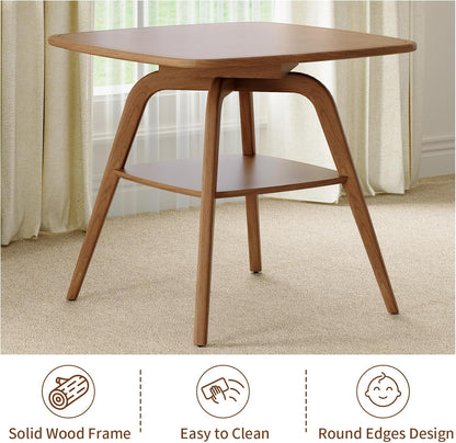 29.5" Square Dining Table for Small Spaces-Solid Wood Frame with Scratch-Resistant Veneer Top, Modern Compact Dinner Table with Storage Shelf for Kitchen, Apartment (Natural)