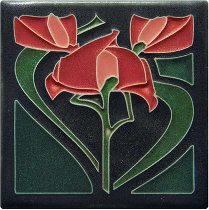 Stickley 125th Anniversary Floral Tile Tray Table, End Table, Solid Oak, Centennial Finish, Mission Style, Removable Ceramic Art Tile, Tray Top, 22.5in W x 16.5in D x 30in H, Made in USA