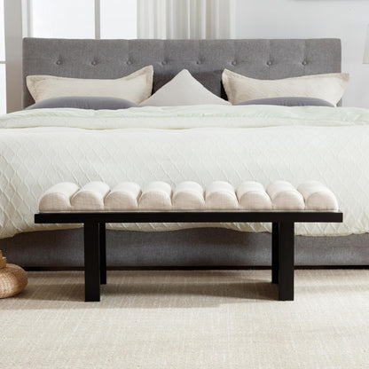 RIVOVA 47" Modern Bed Bench, Dining Bench with Black Legs, Upholstered Linen Bench End of Bed Stool for Bedroom, Living Room, Entryway, Beige