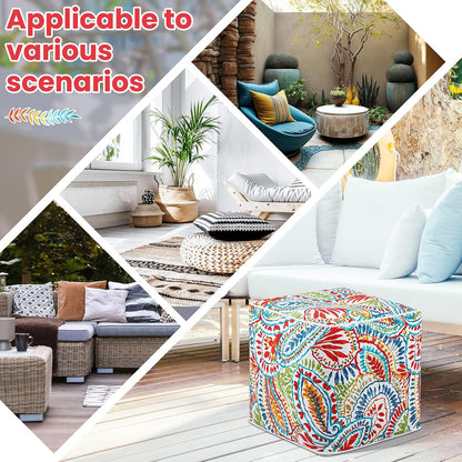 Juexica 2 Pack Inflatable Outdoor Ottoman Pouf Waterproof Cube 16" Square Blow up Ottoman Footrest with Handle Outdoor Portable Footstool for Patio Garden Camping or Home Pool(Retro,Red)