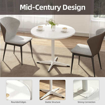 Round Dining Table Kitchen Table for 4 People 30 inch Circle Mid Century Modern Table with Sturdy Metal Base for Small Spaces Dining Room Living Room Office Farmhouse Water-Resistant, White