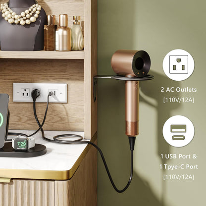 Einhomn Vanity Desk w/5x Magnifying Mirror, Fluted Makeup Vanity w/Mirror and Lights, Glass Top Vanity, Dressing Table w/Power Outlet & Drawers, Adjustable Shelves for Bedroom, Women & Girls, Natural