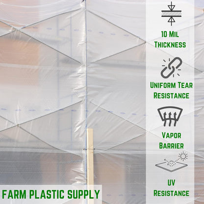 Farm Plastic Supply - Dura Skrim String Reinforced Clear Plastic Sheeting - 10 Mil - (40' x 60') - UV-Rated Extra Heavy Duty Poly Film Tear Resistant, Vapor Barrier Polyethylene Roll for Construction