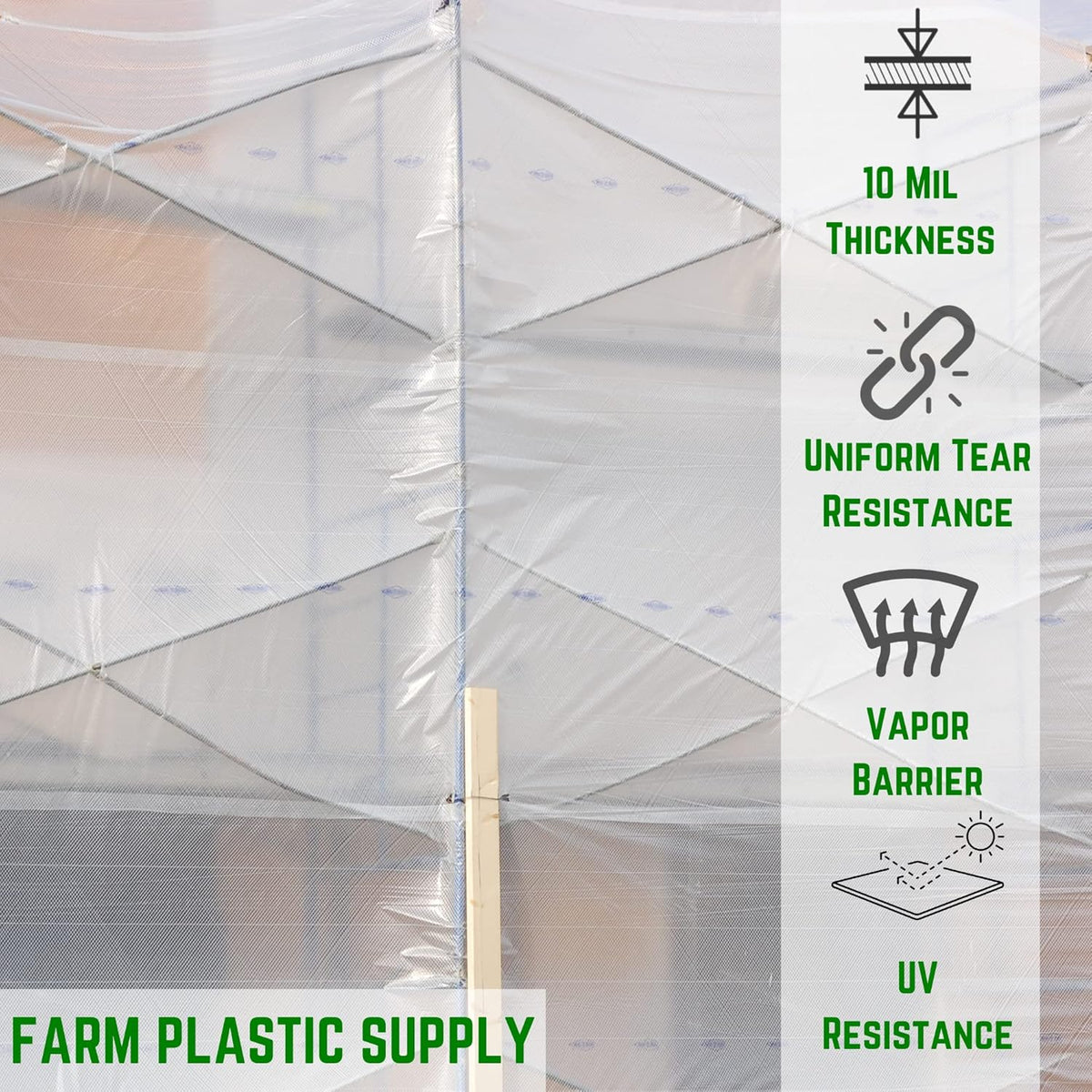 Farm Plastic Supply - Dura Skrim String Reinforced Clear Plastic Sheeting - 10 Mil - (32' x 25') - UV-Rated Extra Heavy Duty Poly Film Tear Resistant, Vapor Barrier Polyethylene Roll for Construction