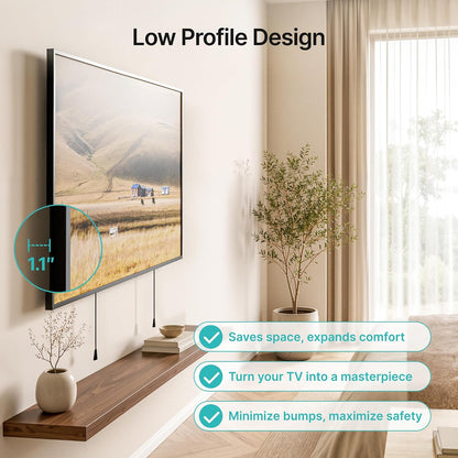 PEGZONE Low Profile TV Wall Mount for 43-95 Inch TVs, 1.1 Inch Ultra Slim | Fixed TV Wall Mount with 220 lbs Capacity, Max VESA 800x400mm, Fits 16"/18"/24" Wood Studs & Concrete Walls