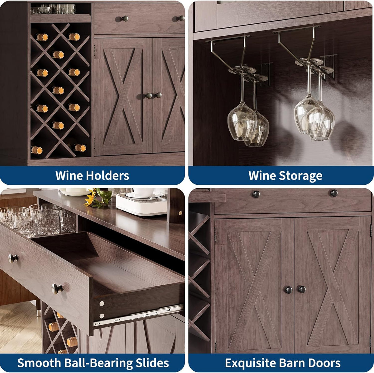 71-Inch Kitchen Hutch Cabinet with Storage, White & Light Walnut Top, Acrylic Double Doors, Pantry Organizer for Dining Room & Kitchen Storage