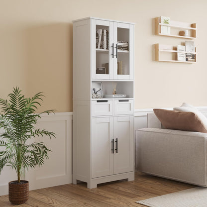 LEADZM Kitchen Cabinet Tall Cabinet with 4 Doors Buffet Cabinet for Kitchen Living Room Dining Room (4 Doors)