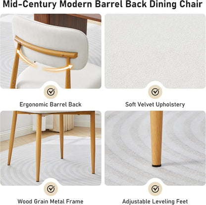 weselon Mid-Century Modern Dining Chairs Set of 4, Upholstered Velvet Dining Room Chairs with Ergonomic Curved Backrest, Wood Grain Metal Frame with Adjustable Feet (Natural Frame+Gray White Seat, 4)